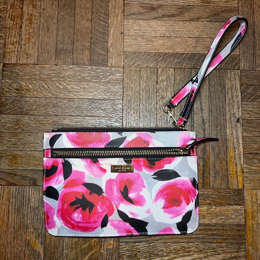 kate spade Floral Pink & Black Wristlet Clutch